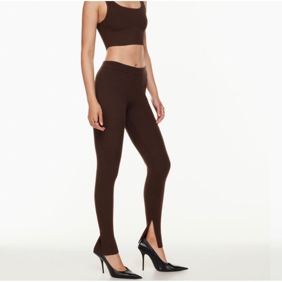 Babaton Pants - NWT Babaton Aritzia Rich Mocha Brown‎ Rib Knit Leggings Side Slits M
